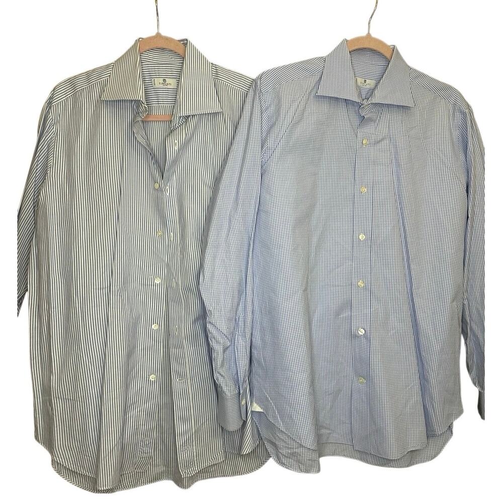 Tincati Milano Button‎ Down Long Sleeve Shirt Size 16 1/2 42 Blue Bundle casual